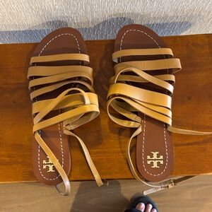 Tory Burch Pato’s Flat Strappy Sandals In Tan Leather